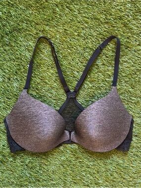 La Senza Body Kiss Black Grey Lace Racerback Push-Up Bra Size 32C